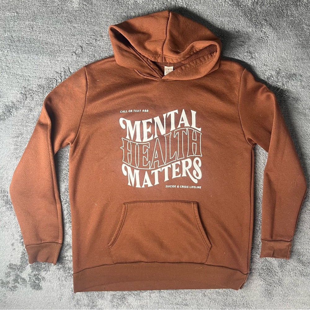 988 Mental Health Matters Affirmation Emotions Positivity Hoodie – Brown, Size L